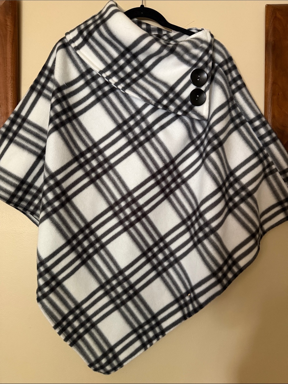 Black & White Plaid Button Front Poncho